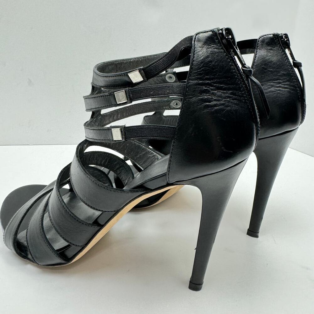 Stuart Weitzman Outing Black Leather Strappy Cage Studded Stiletto Heel Sandal - Picture 8 of 12